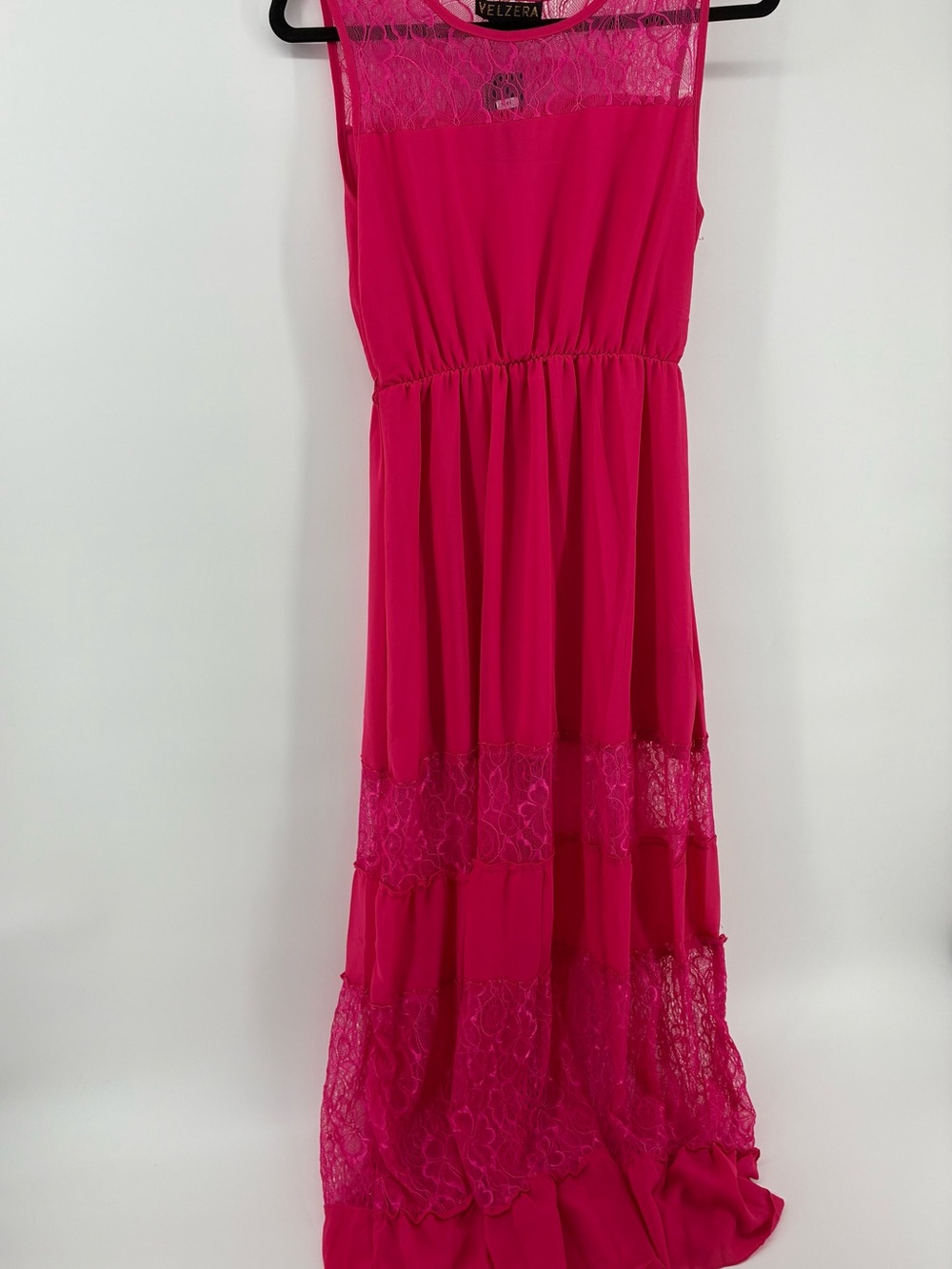 Velzera Hot Pink Sleeveless Lace-Panel Maxi Dress